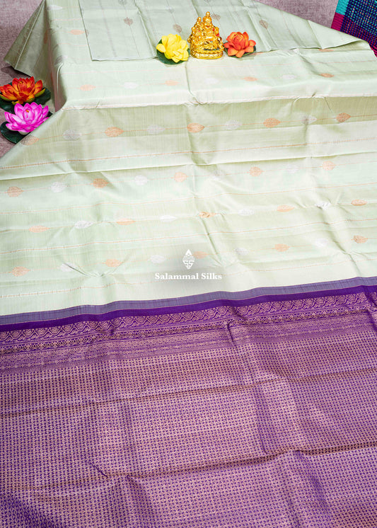 Kanjivaram Pista Green Pure Silk Saree With Violet Blouse