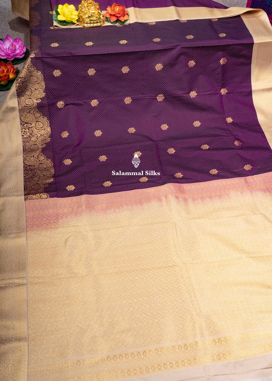 Violet Rain Drops Butta Semi Silk Saree With Sandal Fancy Border