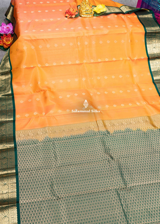 Kanjivaram Mango Yellow Pure Silk Saree With Bottle Green Blouse