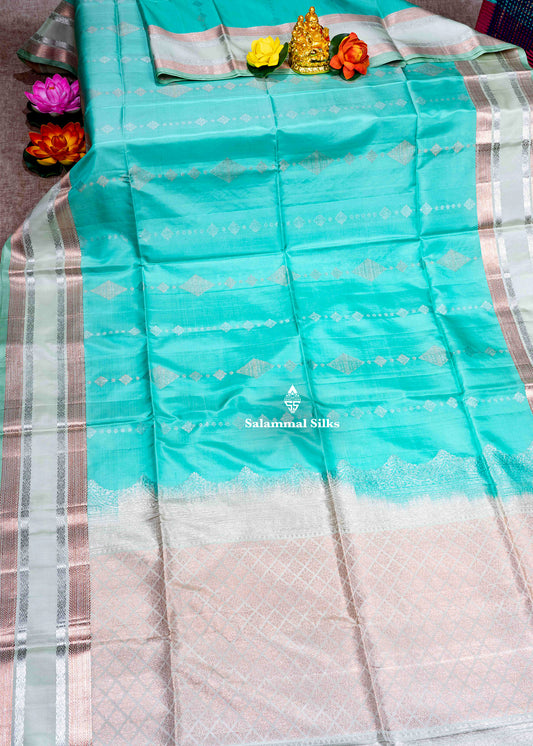 Kanjivaram Sea Green Pure Soft Silk Saree With Cream Green Blouse