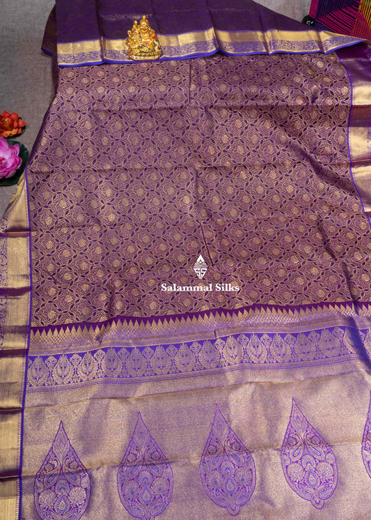 Kanjivaram Violet Pure Silk Saree With Grand Blouse