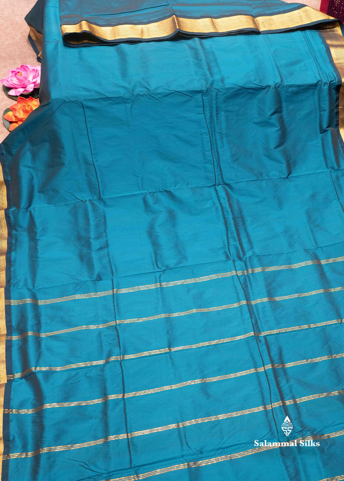 9 Yards Semi Silk Saree Orange Colour with Red Border