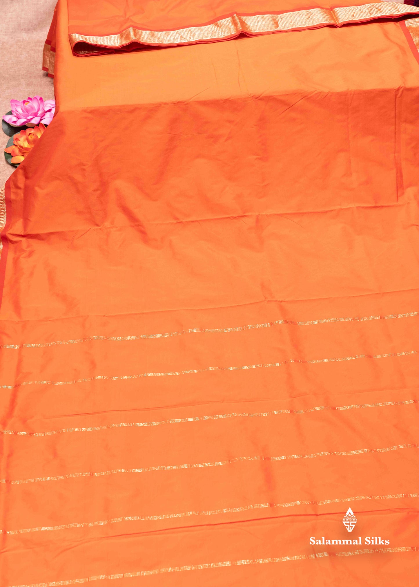 9 Yards Semi Silk Saree Orange Colour with Red Border
