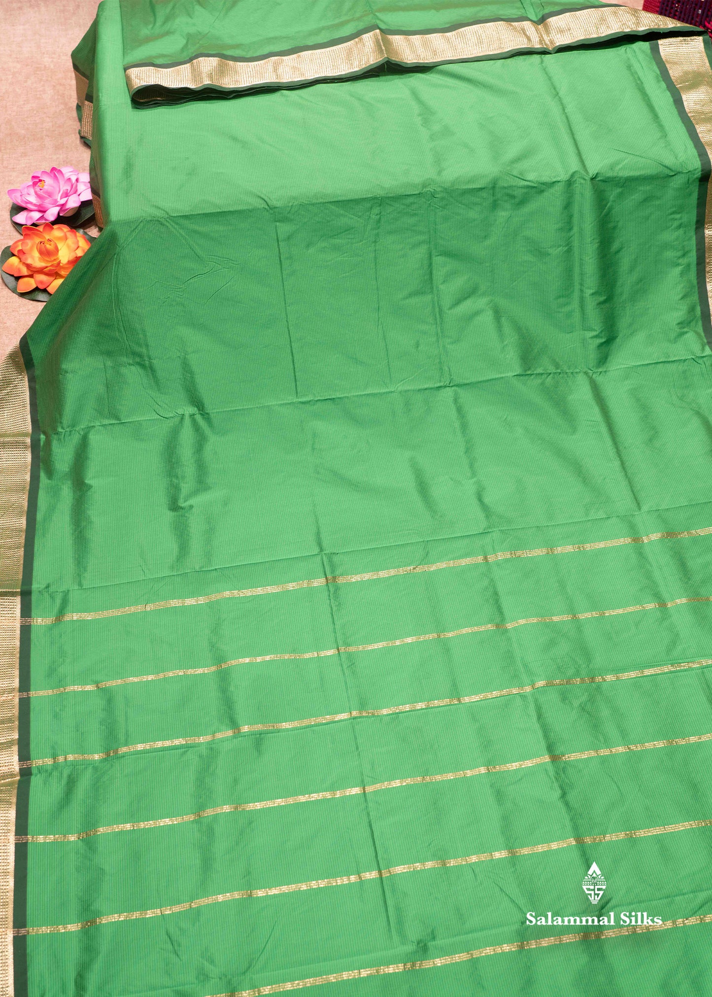9 Yards Semi Silk Saree Orange Colour with Red Border