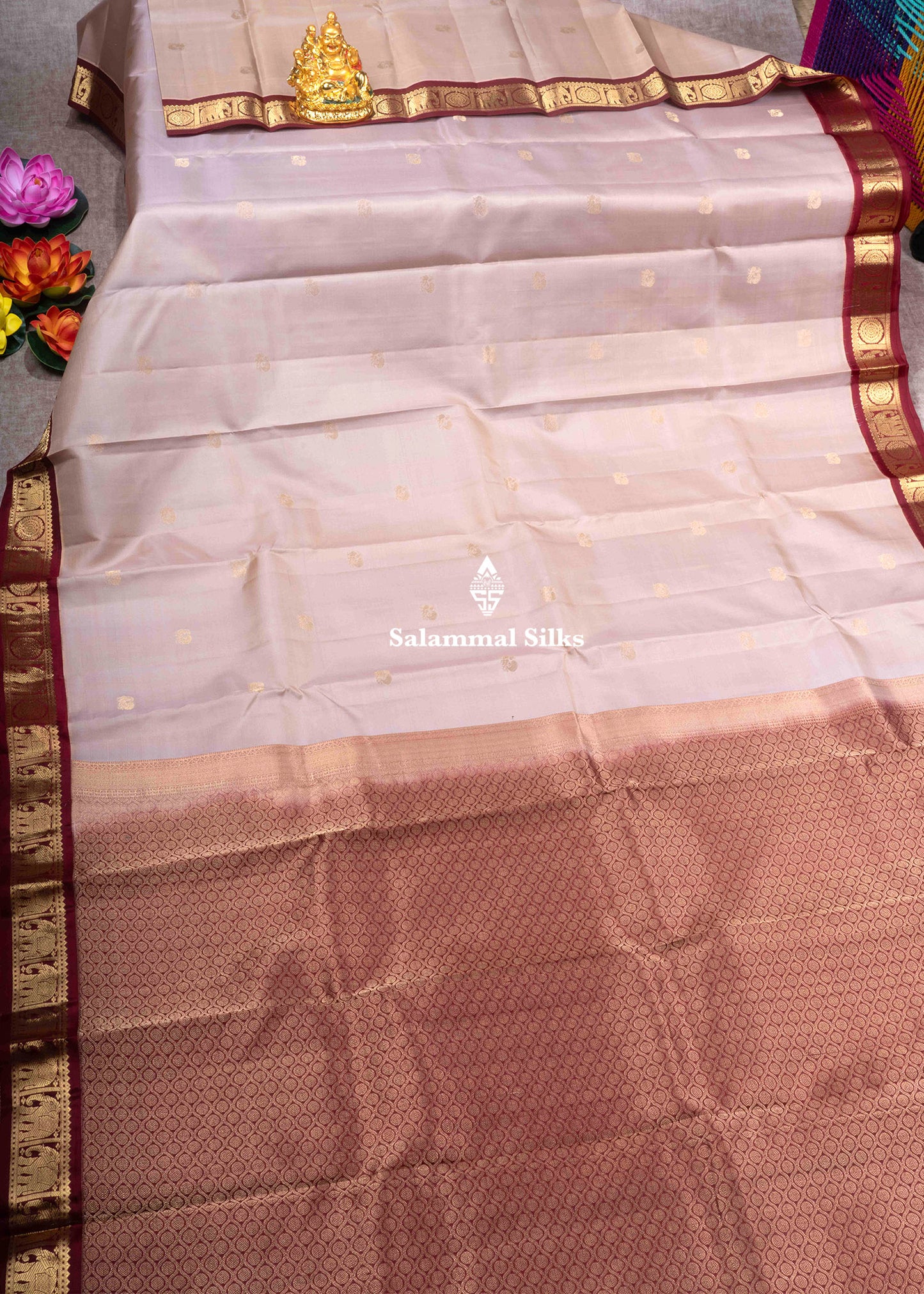 Kanjivaram Yellow Pure Silk Saree With Traditional Maroon Border
