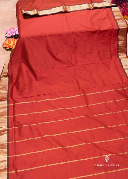 9 Yards Semi Silk Saree Orange Colour with Red Border