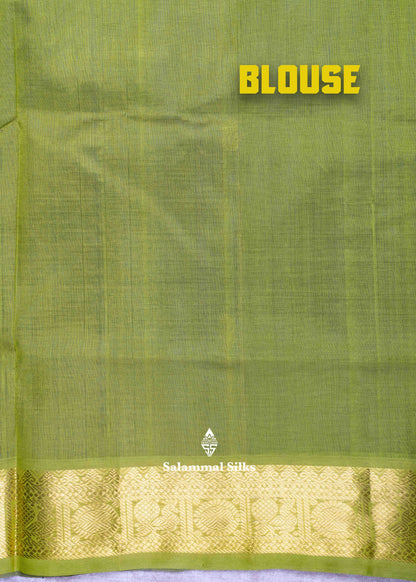 Navy Blue Pure Silk Cotton Saree With Green Blouse