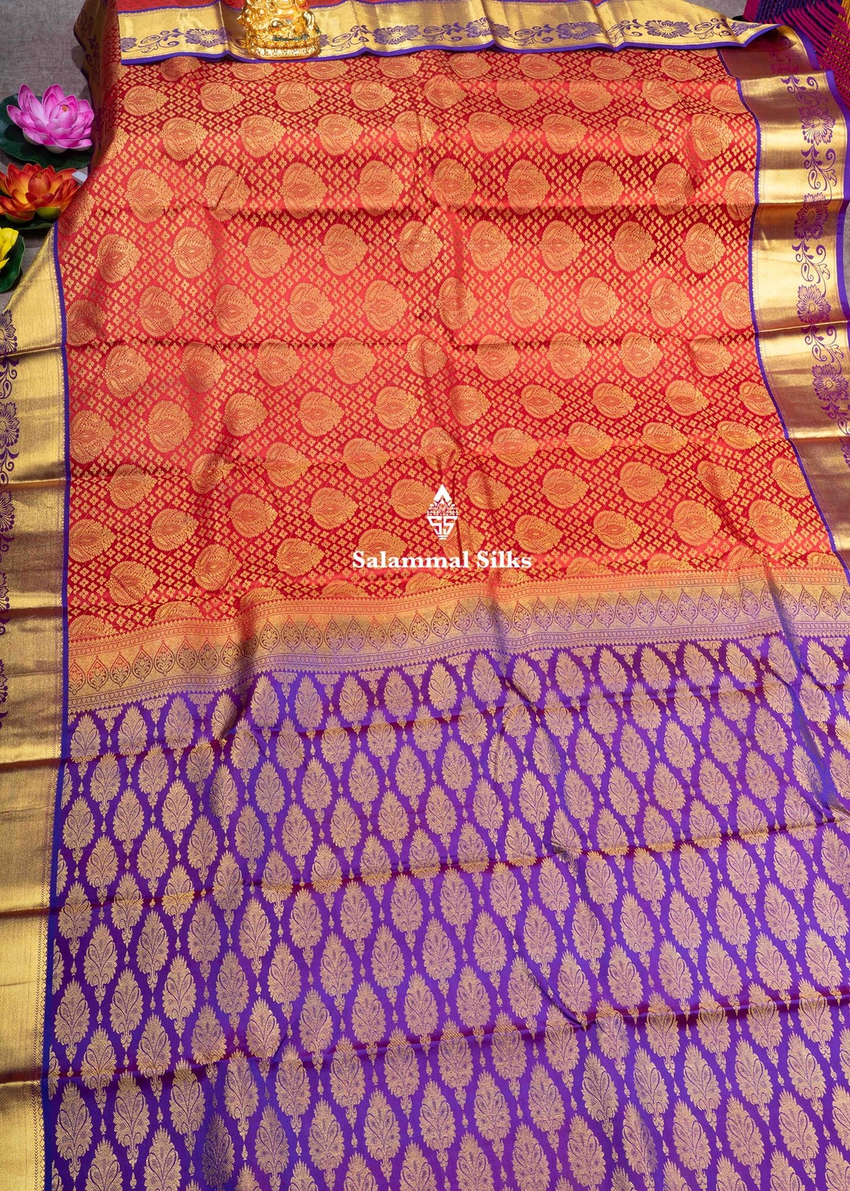 Kanjivaram Maroon Pure Silk Saree With Violet  Blouse