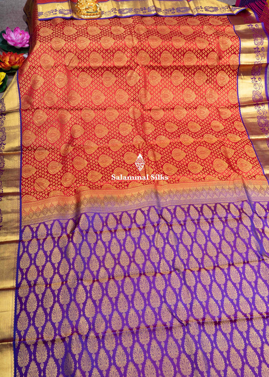 Kanjivaram Maroon Pure Silk Saree With Violet  Blouse