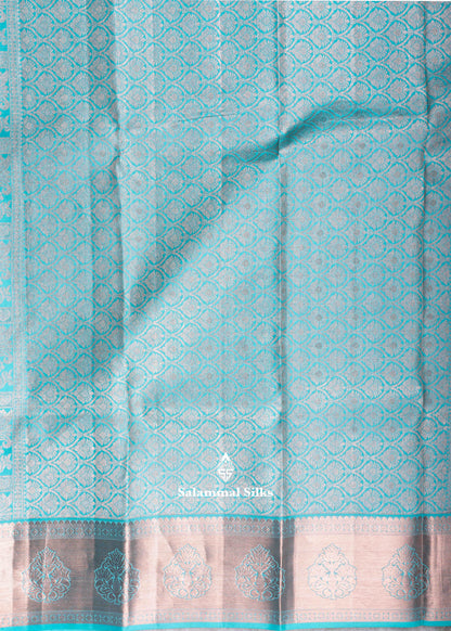 Kanjivaram Onion Pink Pure Silk Jacquard Saree With Sapphire Blue Blouse