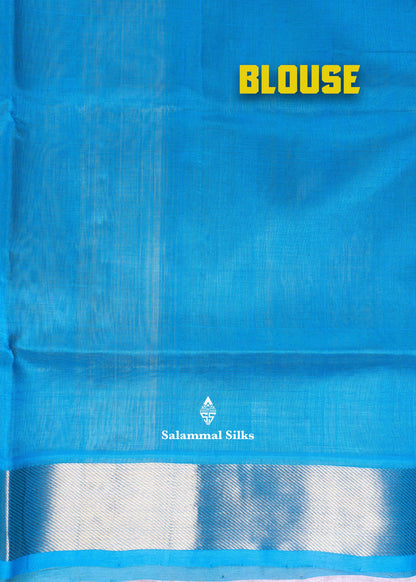Lemon Yellow Pure Silk Cotton Saree With Sky Blue Blouse