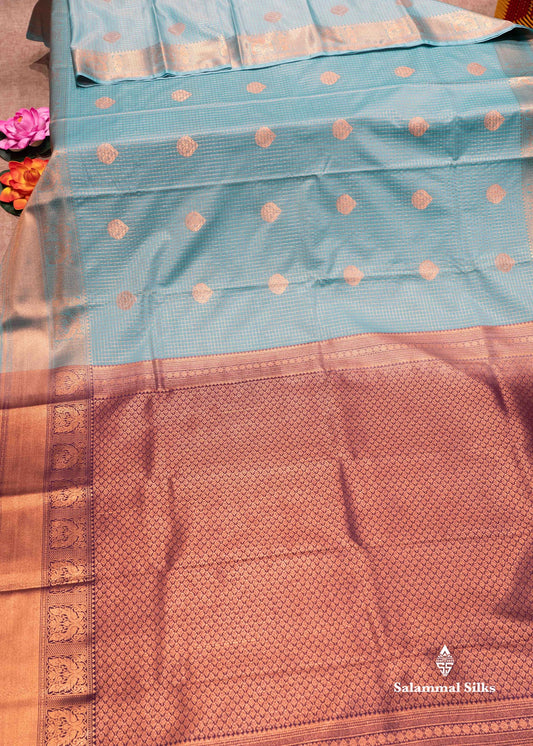 Rexona Green Colour Small Checks Semi Silk Saree With Violet Blouse