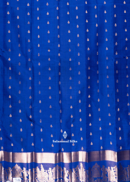Royal Blue Kanjivaram Pure Silk Saree with Pallakku Border and Plain Blouse