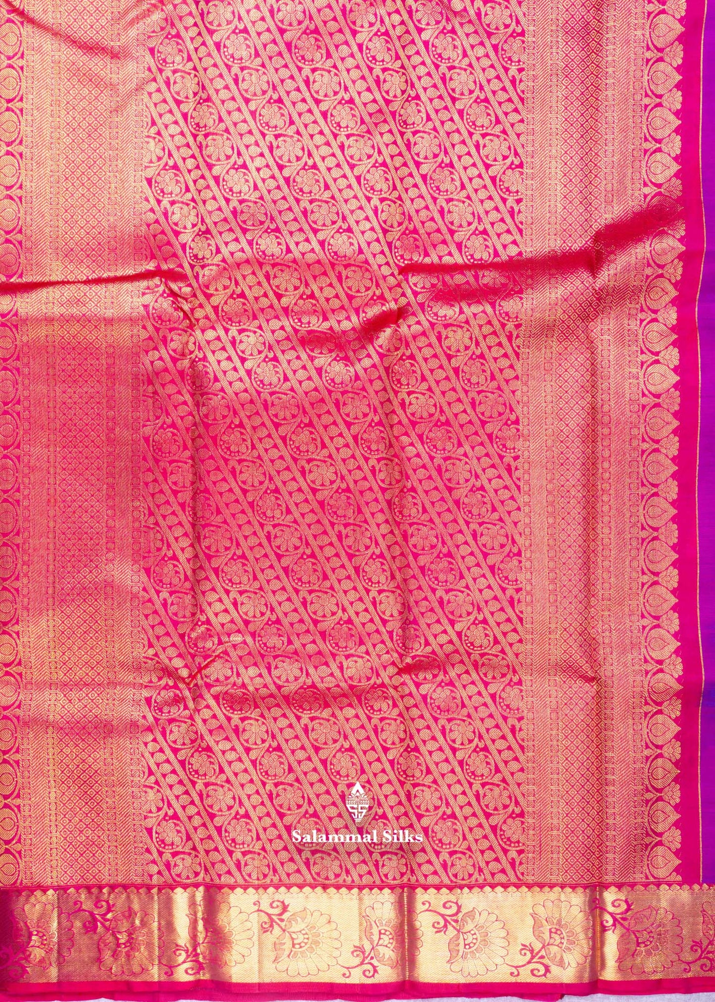 Kanjivaram Violet Pure Silk Saree With Pinkish Red Blouse