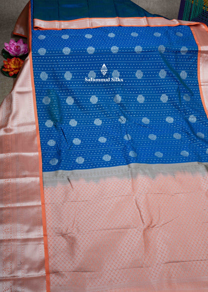 Royal Blue Semi Silk Saree With Silver Zari Long Border