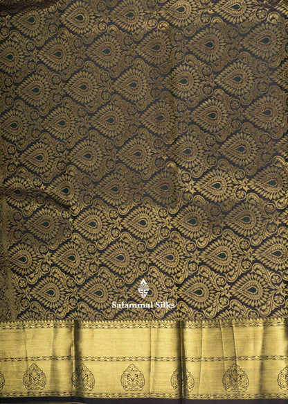 Kanjivaram Brown Pure Silk Jacquard Saree With Bottle Green Blouse