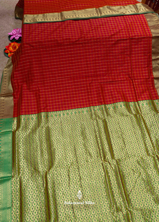 9 Yards Semi Silk Saree Maroon & Brown Colour with Green Border