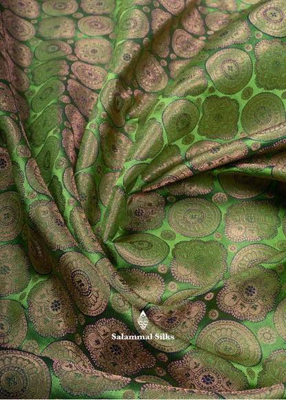 Kanjivaram Olive Green Pure Silk Jacquard Saree With Blue Blouse