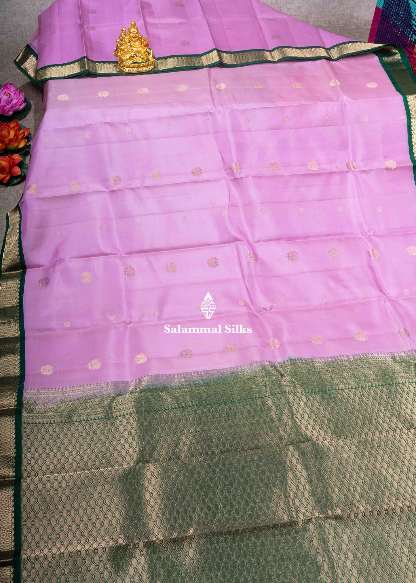 Kanjivaram Pure Silk Saree Lavender With Maroon Border