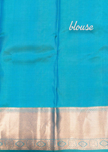 Light Peacock Blue Colour Pure Kanjivaram Silk Saree With Gold Zari Border