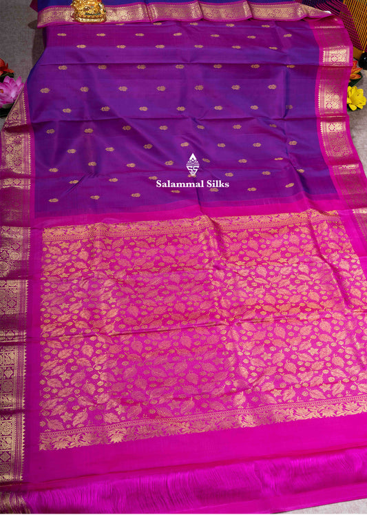 Kanjivaram Pure Silk Saree Violet With Pink Blouse