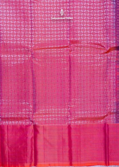 Kanjivaram Ink Blue Pure Silk Saree With Pinkish Orange Blouse