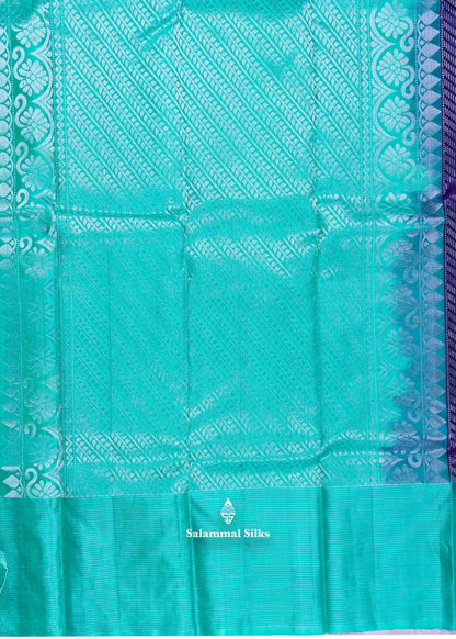 Kanjivaram Violet Pure Silk Saree With Saffire Green Blouse