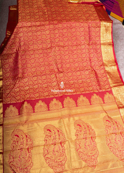 Pure Kanjivaram Red Silk Saree With Gold Zari Border