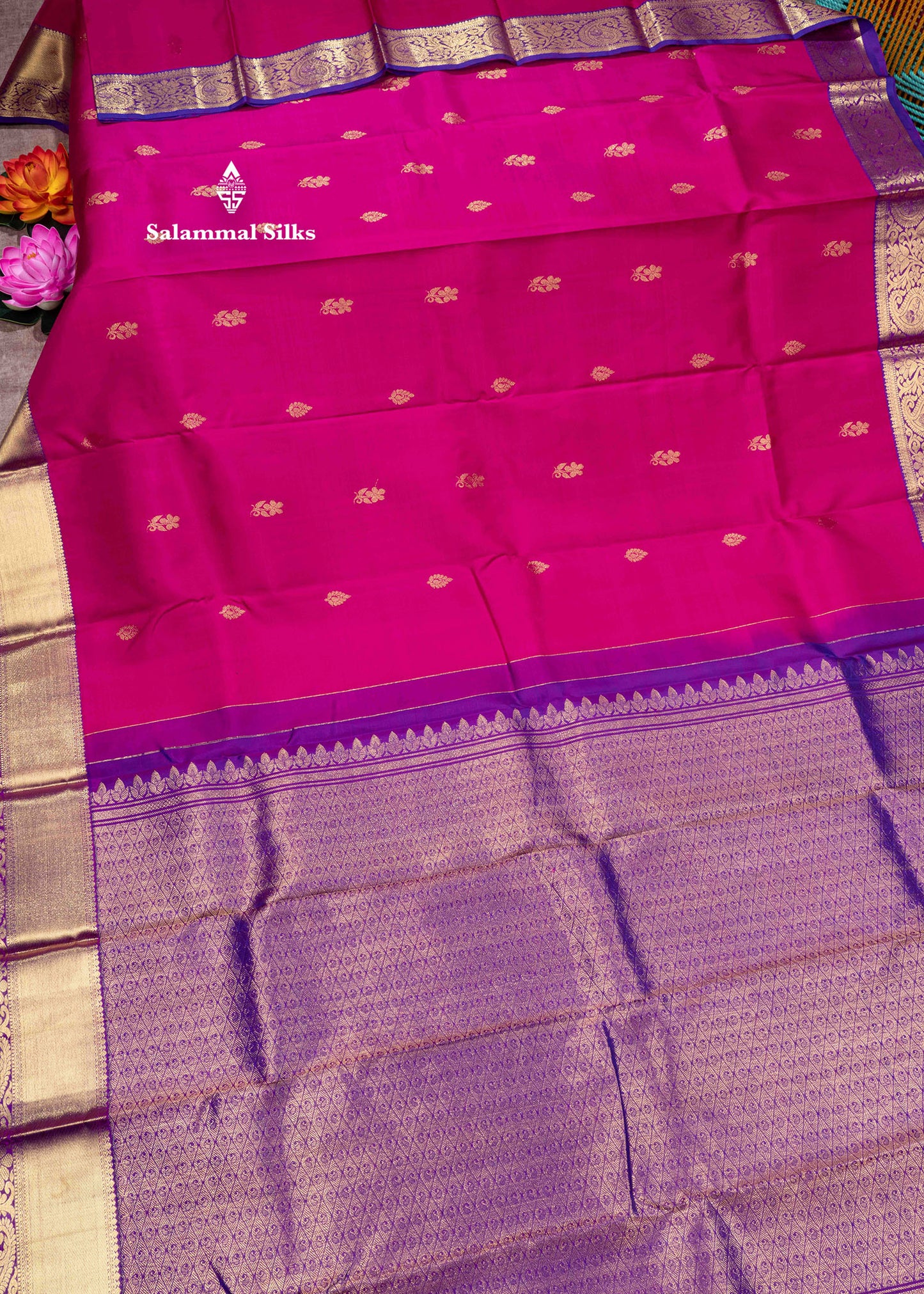 Kanjivaram Pink Colour Pure Silk Saree With Violet Blouse