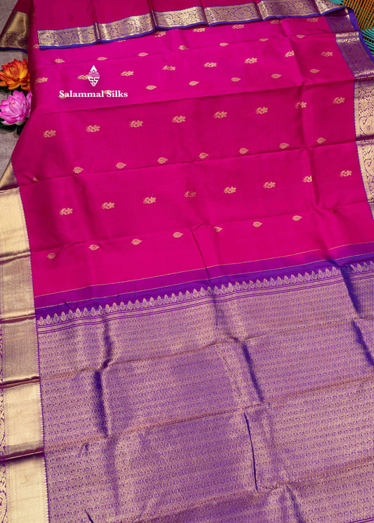 Kanjivaram Pink Colour Pure Silk Saree With Violet Blouse