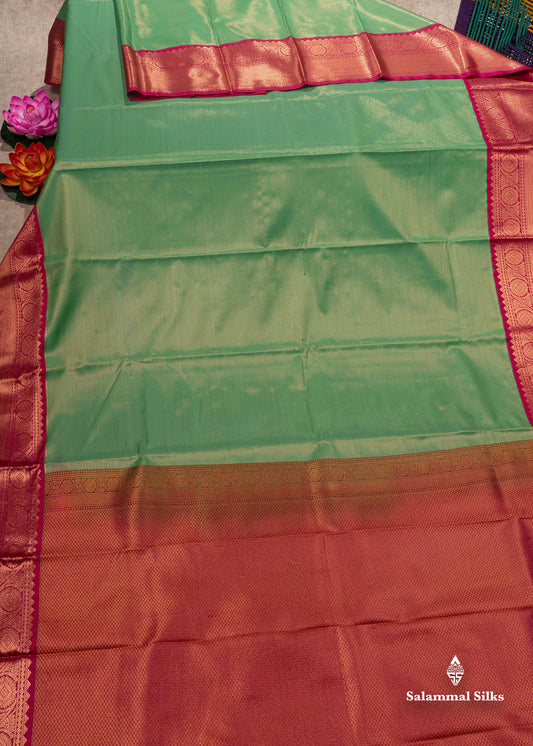 Green Colour Vaira Oosi Semi Silk Saree With Pink Border