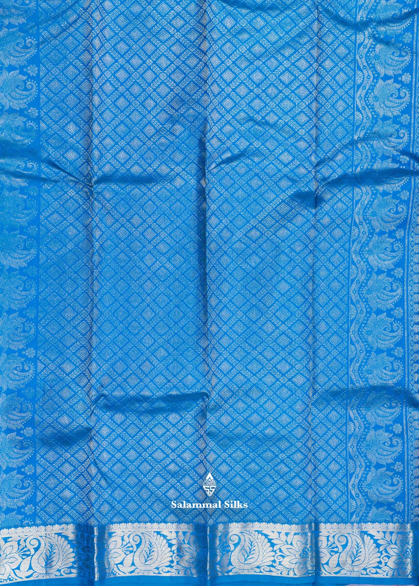Kanjivaram Peacock Blue Pure Silk Saree With Gold Zari Border