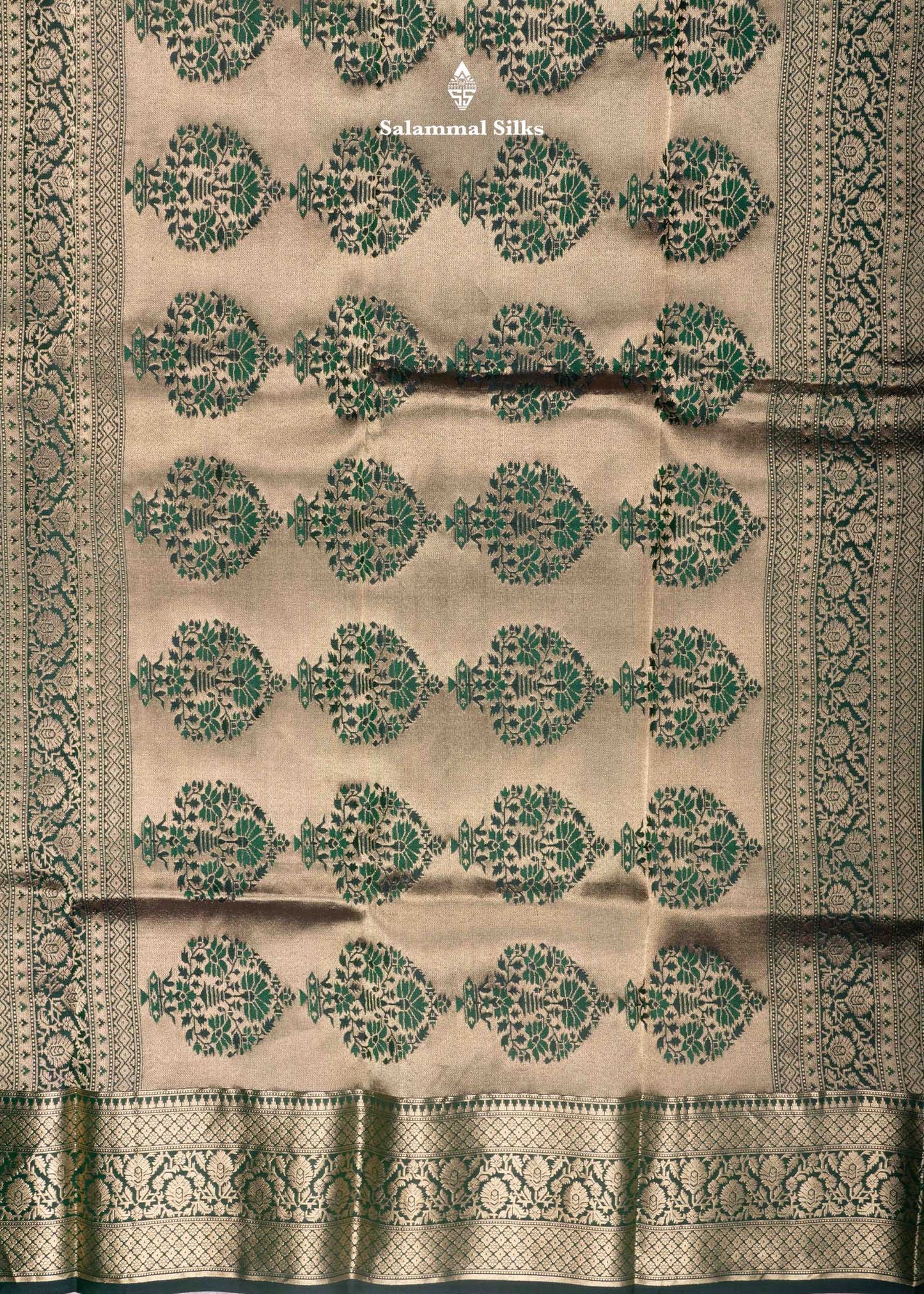 Kanjivaram Bottle Green Pure Silk Saree With Gold Zari Border