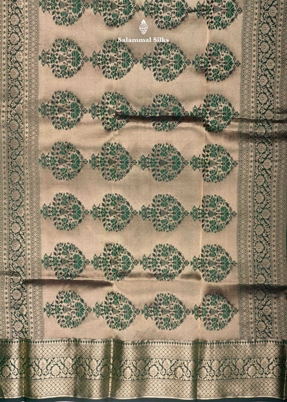 Kanjivaram Bottle Green Pure Silk Saree With Gold Zari Border