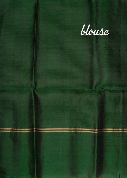 Pinkish Orange Pure Kanjivaram Soft Silk Saree With Bottle Green Border