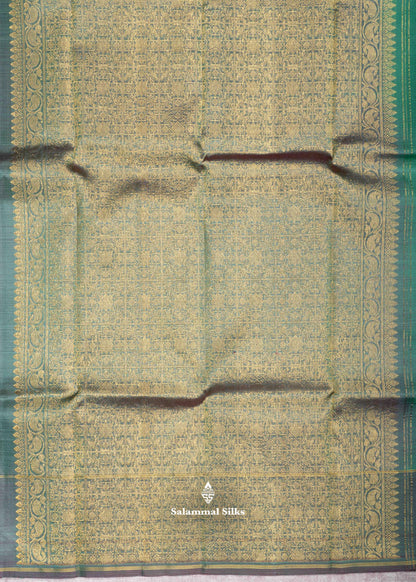 Kanjivaram Saffire Green Pure Silk Saree With Olive Green Blouse