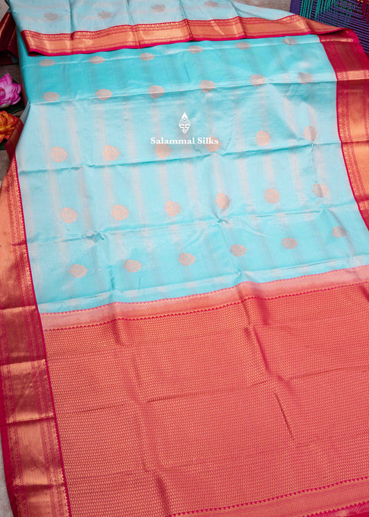 Light Blue Alai Vaira Oosi Semi Silk Saree With Pink Border