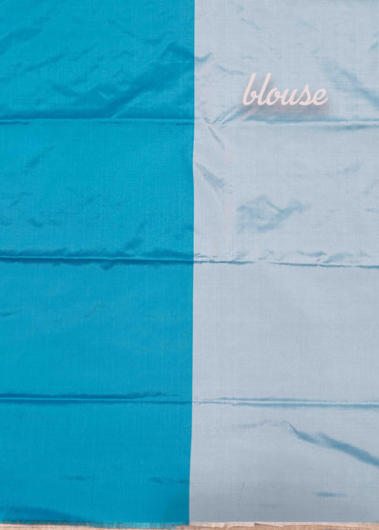 Ice Blue & Rama Blue Colour Half And Half Semi Silk Saree With Blouse