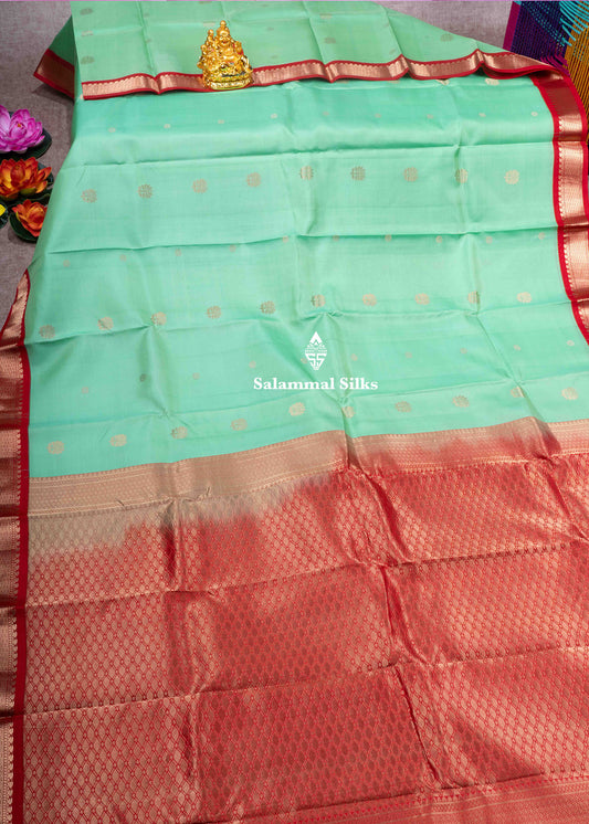 Kanjivaram Pure Silk Saree Light Green With Maroon Blouse