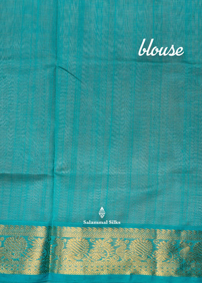 Dark Sandal Pure Silk Cotton Saree With Sapphire Green Blouse