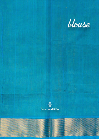 Green Pure Silk Cotton Saree With Sky Blue Blouse