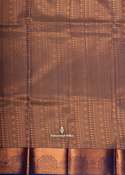 Pinkish Orange Semi Silk Saree With Olive Blue Blouse