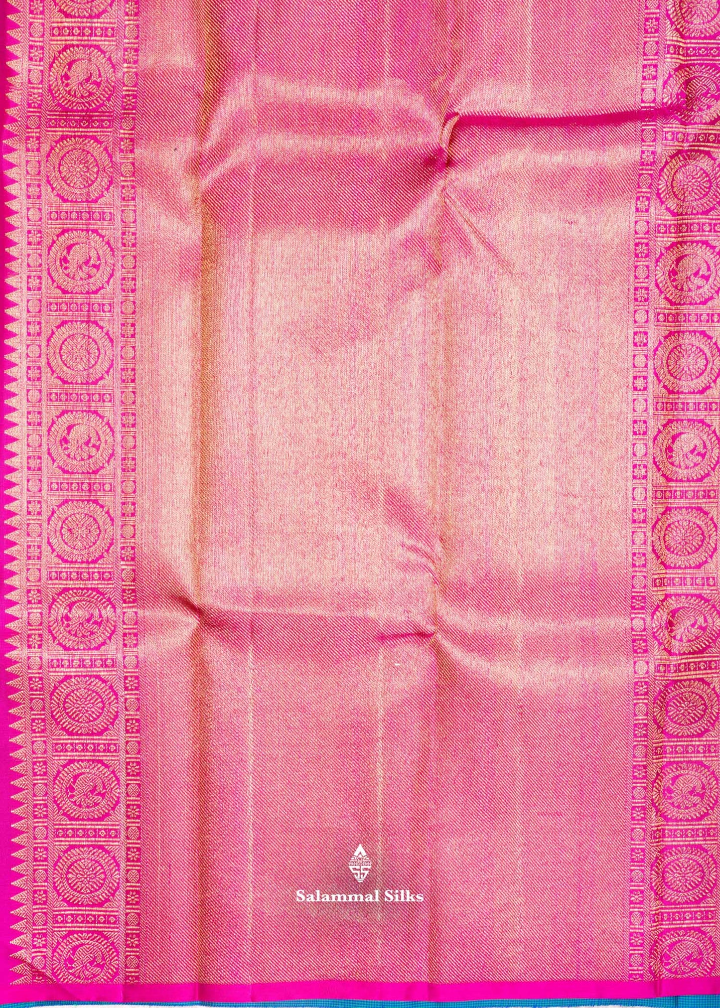 Kanjivaram Tiny Checks Royal Blue & Green Pure Silk Saree With Pink Blouse