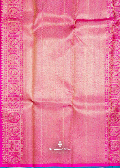 Kanjivaram Tiny Checks Royal Blue & Green Pure Silk Saree With Pink Blouse