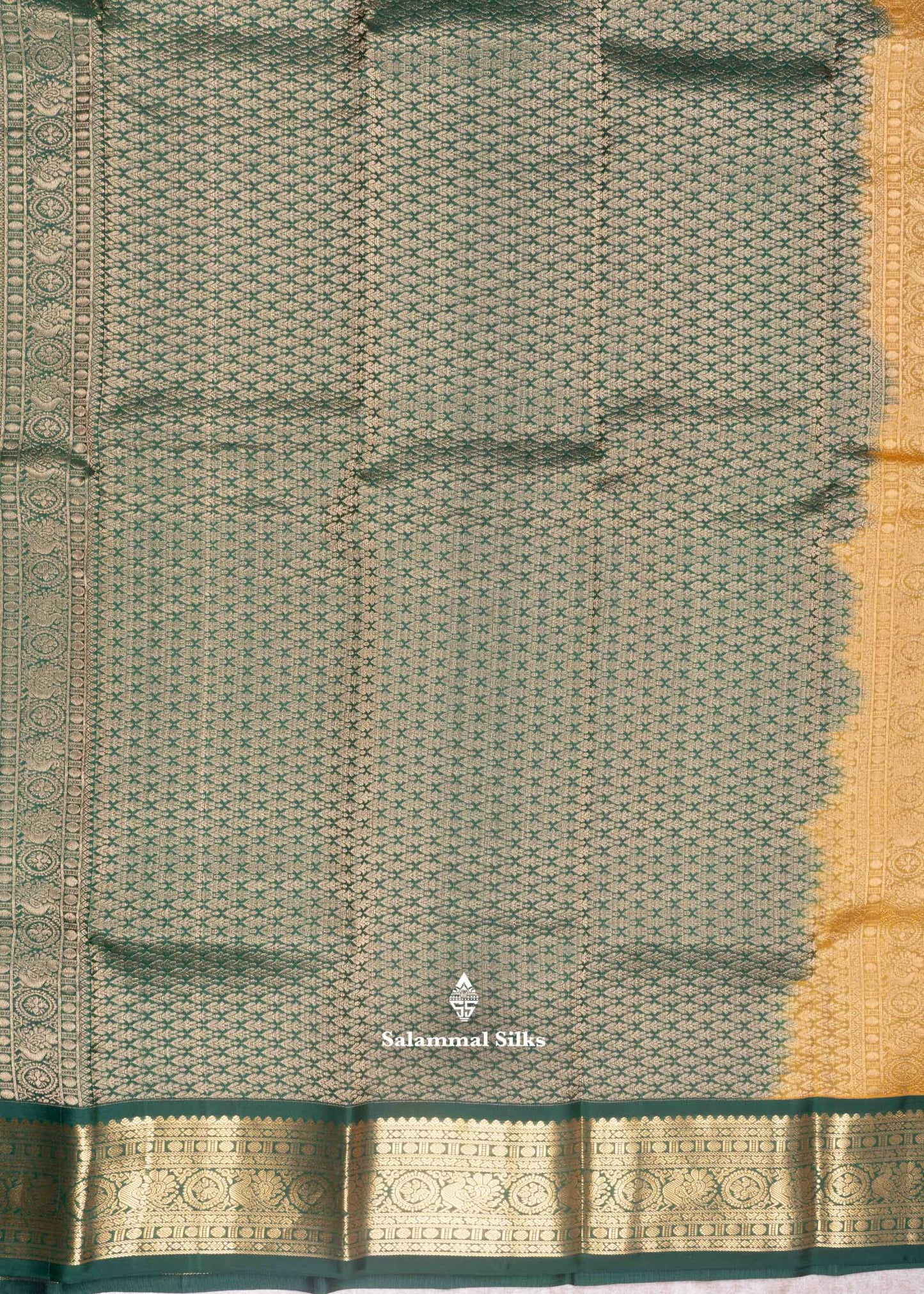 Kanjivaram Mango Yellow Pure Silk Saree With Bottle Green Blouse