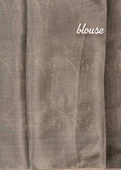 Ink Blue Colour Floral Design Semi Tussar Saree With Blouse