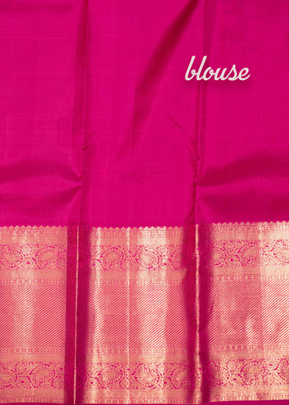 Half White Colour Kanjivaram Pure Silk Saree With Light Pink Long Size Border