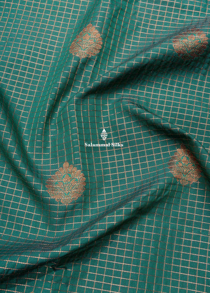 Bottle Green Semi Silk Saree With Copper Zari Border