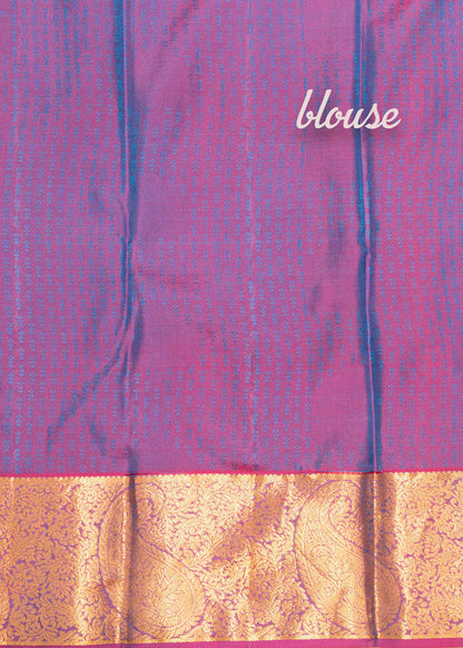 Peacock Blue Pure Kanjivaram Silk Saree With Violet Border