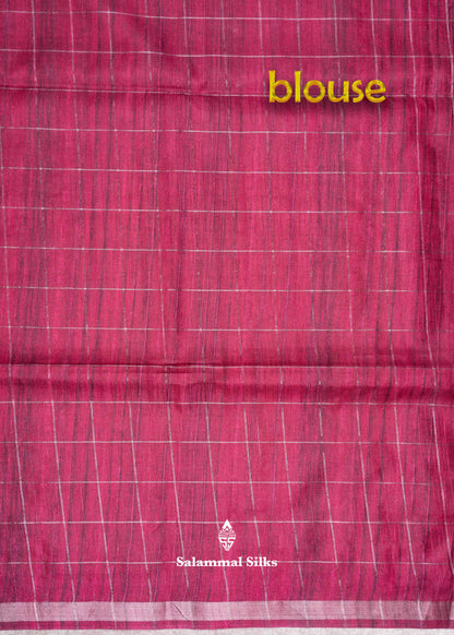 Cream Colour Semi Tussar Saree With Floral Prints & Zari Checks